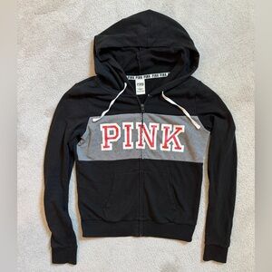 Victoria's Secret Pink college logo full zip hoodie black sweatshirt y2k ❤️